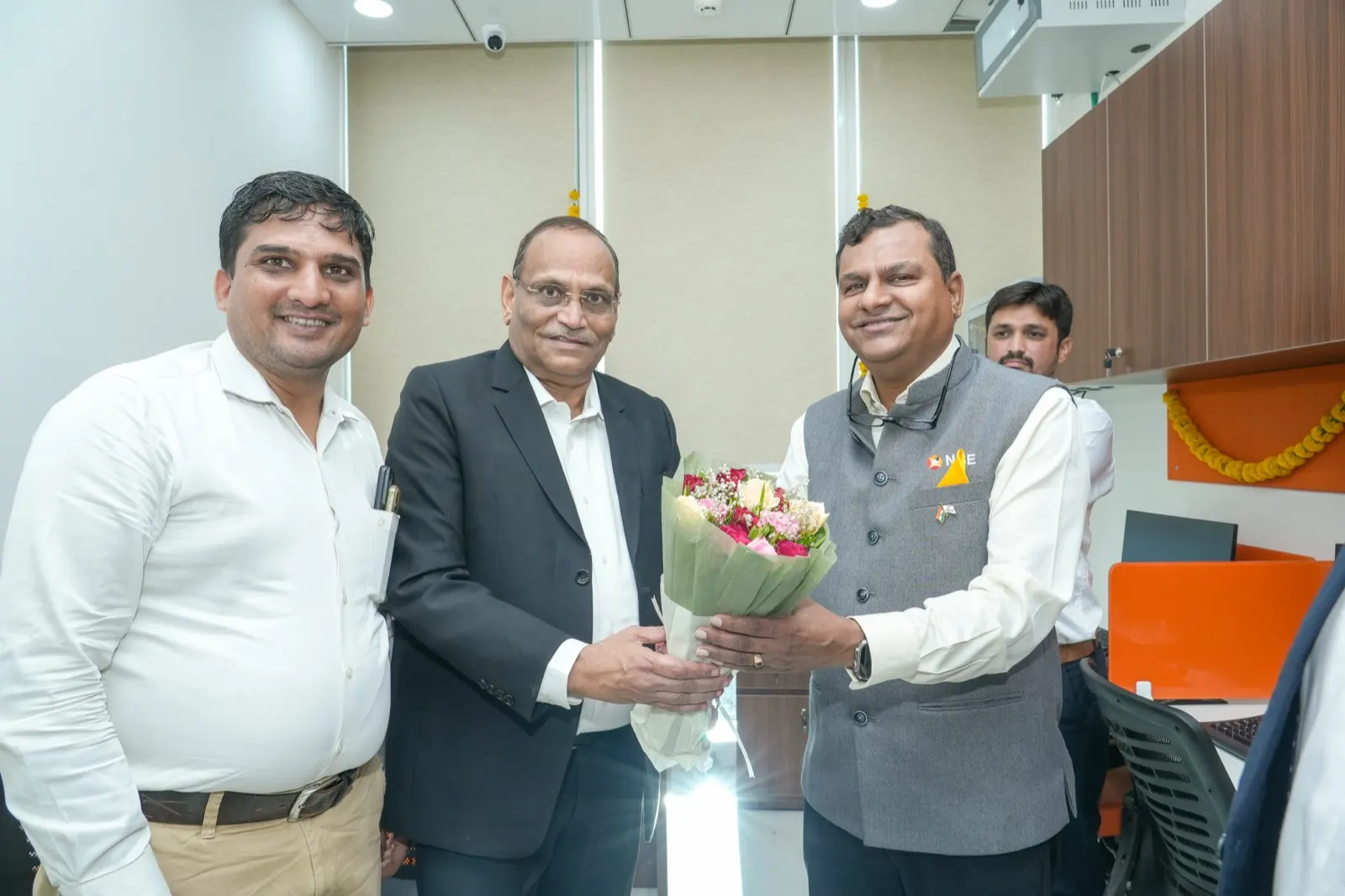 Felicitation with a bouquet